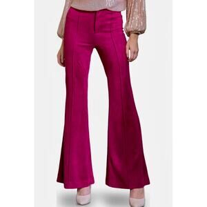 Flying Tomato Womens Faux Suede Flare Pants Maroon Retro Bold High Waisted
